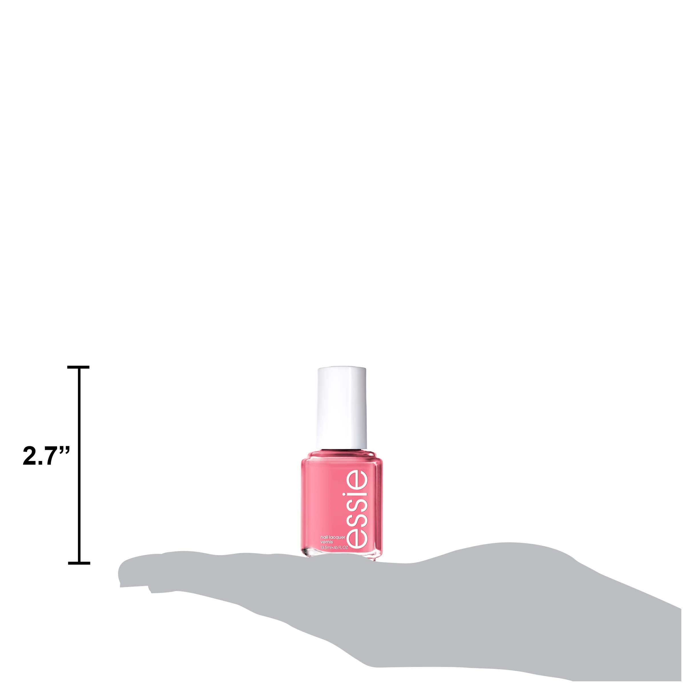 essie Pin Me Pink top coat application adds lasting shine.