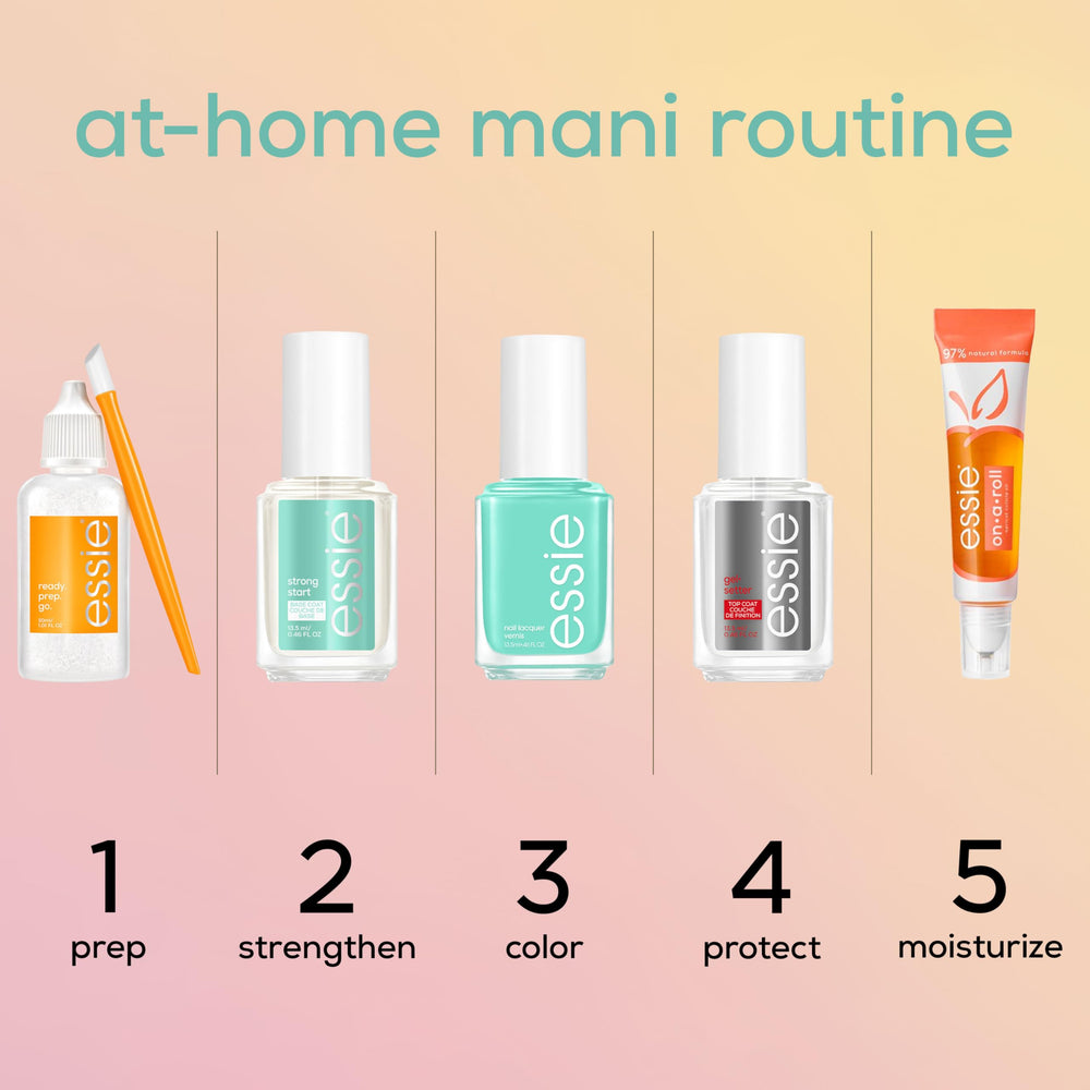 essie two-coats-top-coat application yields a durable, professional-looking manicure