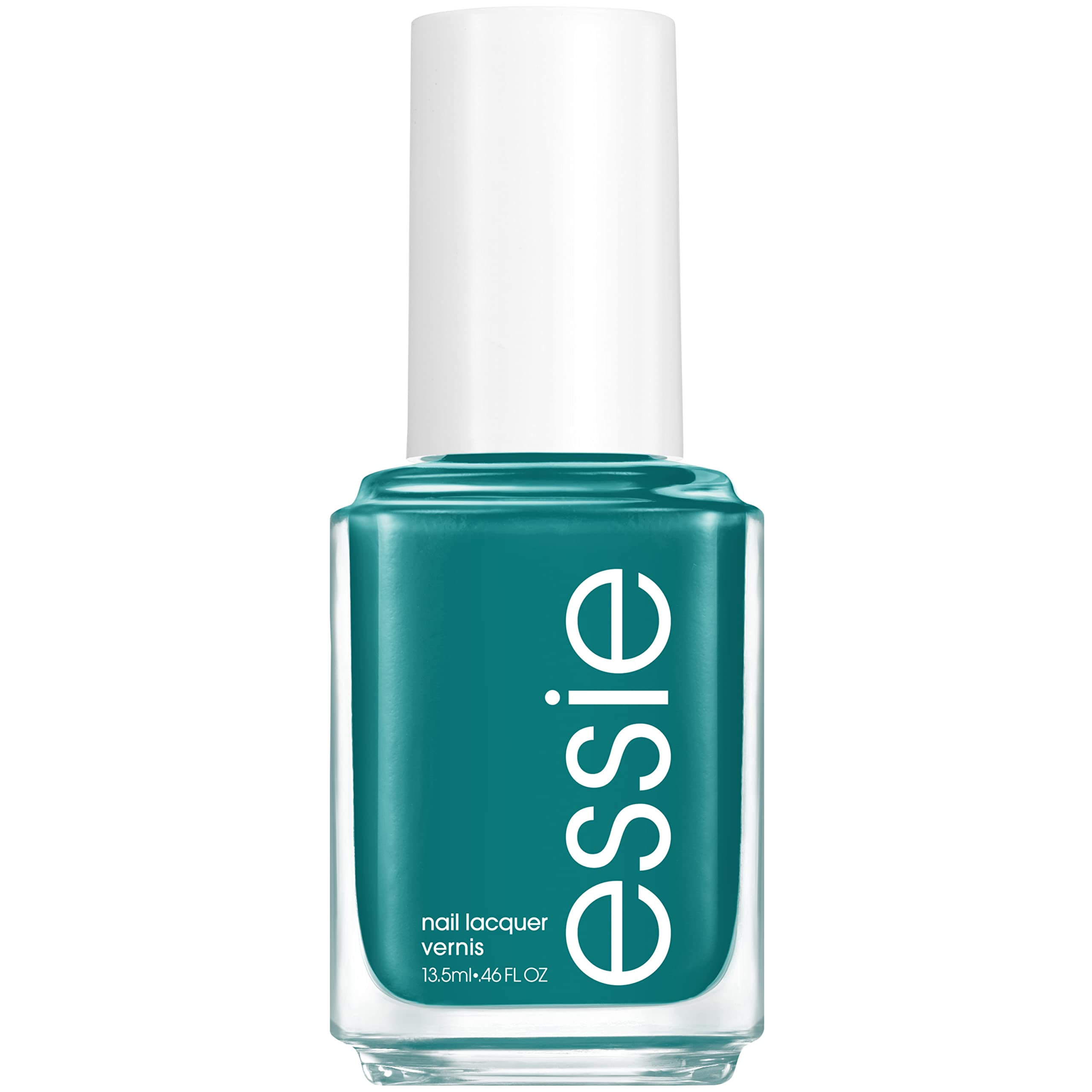 Essie UnGuilty Pleasures teal bottle with glossy cream finish for at-home manicure.