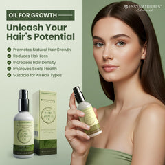 EssyNaturals Hair Growth Oil dropper highlights precise application for targeted growth