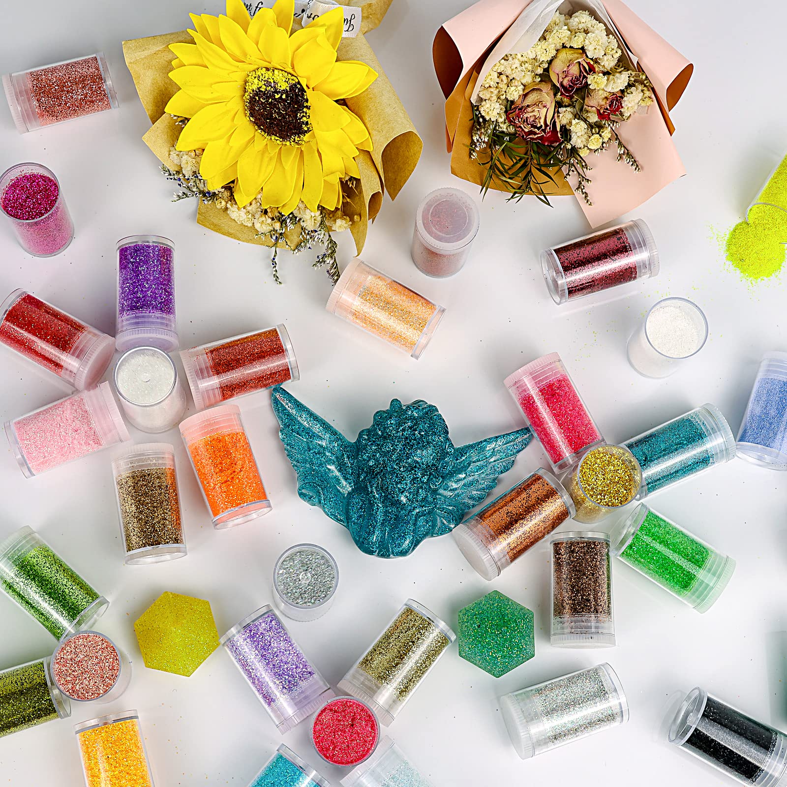 Estanoite glitter applied to resin jewelry adds sparkle and depth