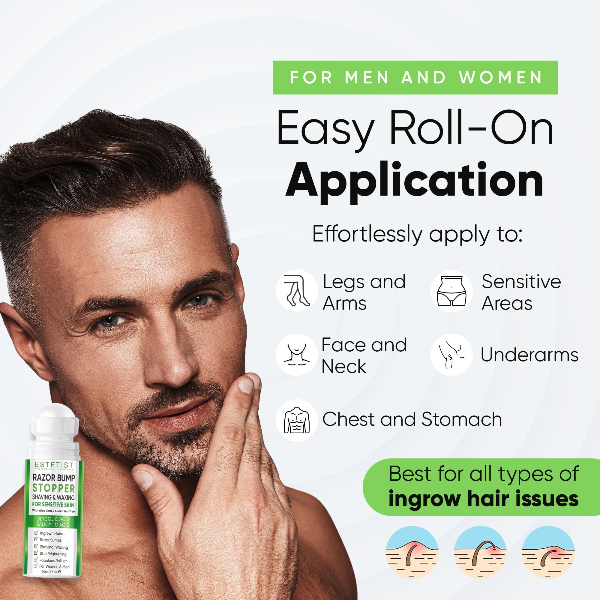ESTETIST Razor Bump Roll-On used on face and body for daily care