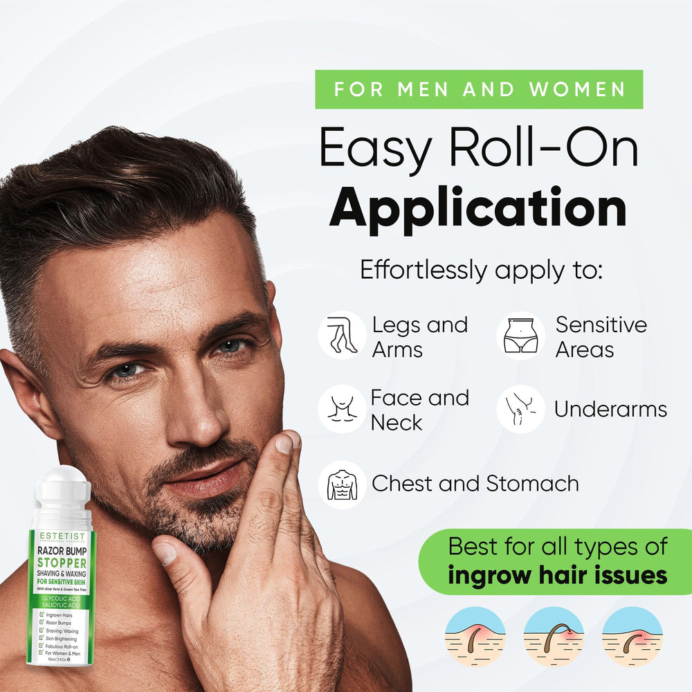 ESTETIST Razor Bump Roll-On used on face and body for daily care