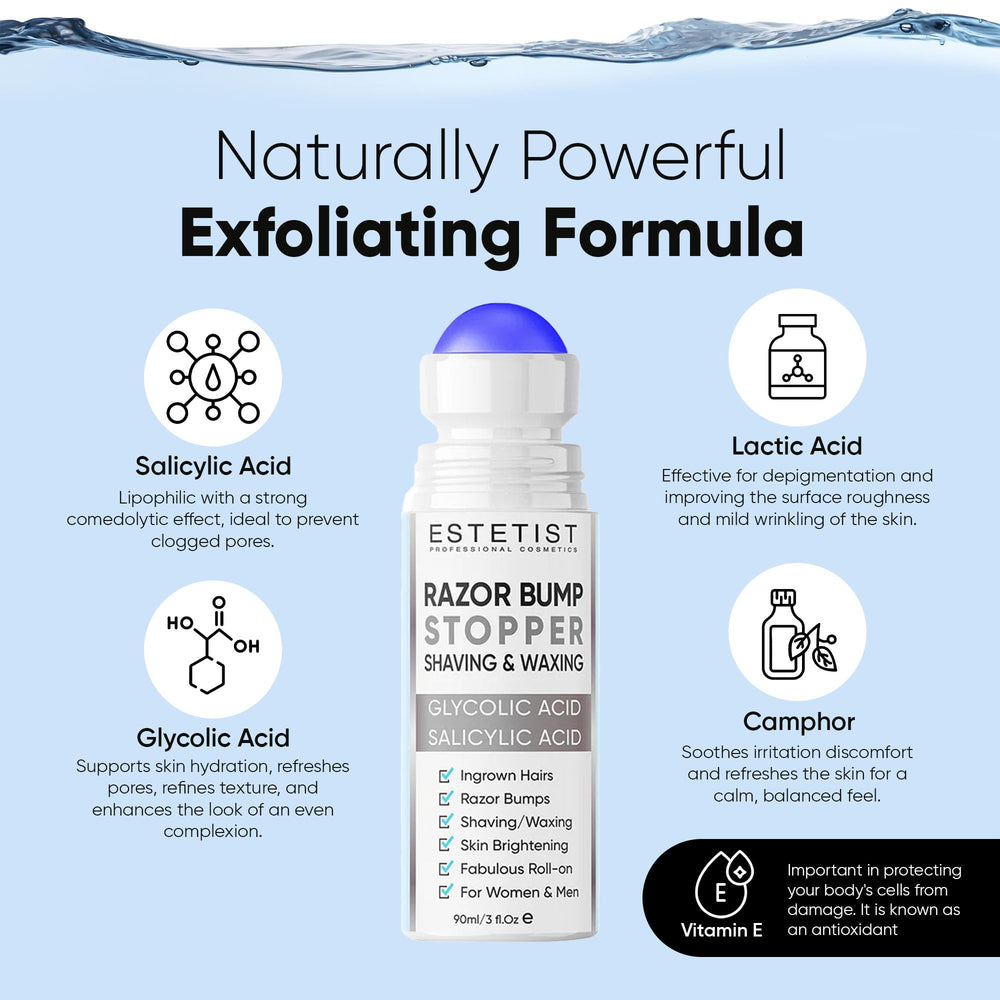 ESTETIST Razor Bump Roll-On on face and neck for smoother skin.