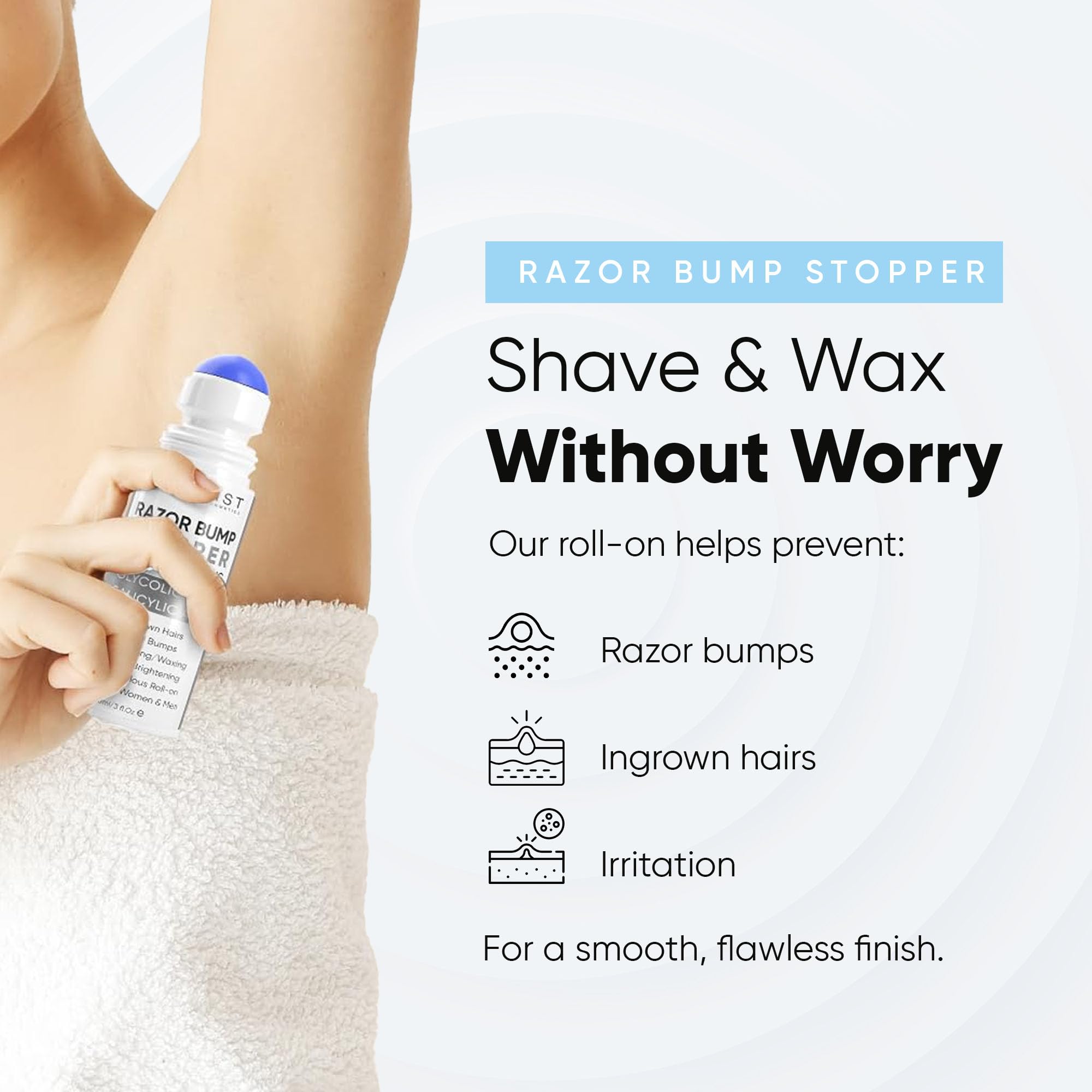 ESTETIST Razor Bump Roll-On roller application demonstrates precise post-shave use.
