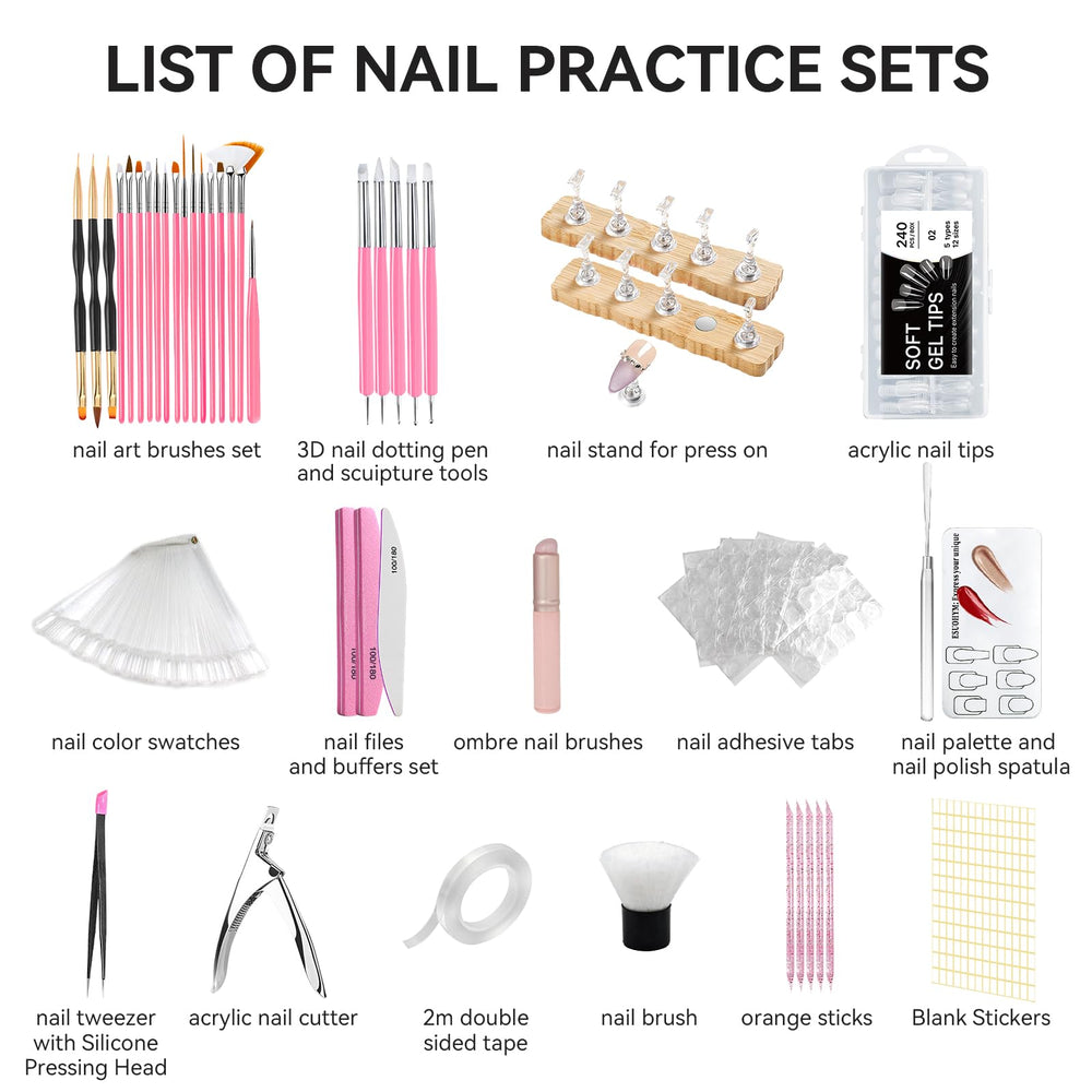 ESUOHYM five-shape nail tips showcase for coffin, almond, square, oval styles.