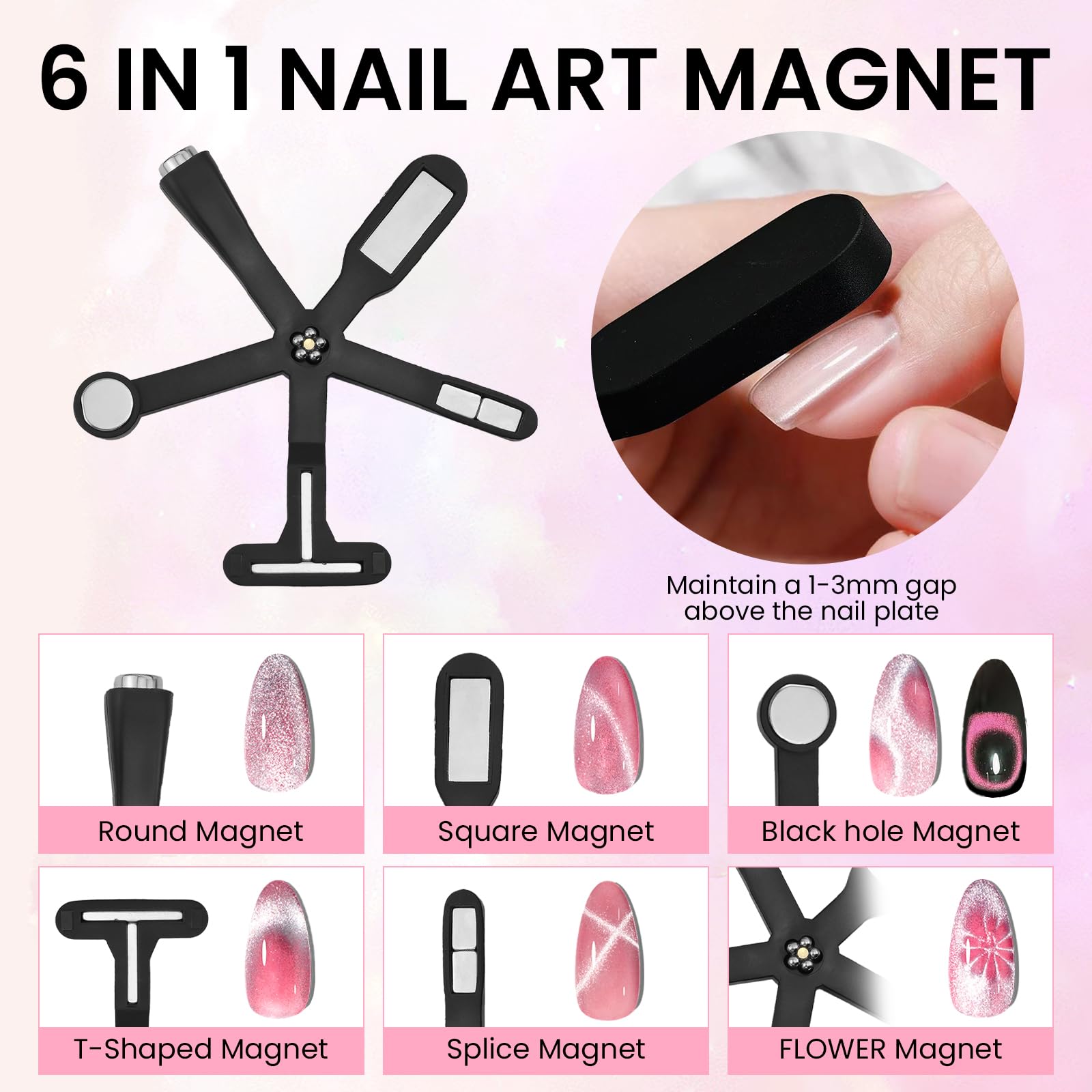 ESUOHYM pre-designed magnet tips showcase ready-to-use cat-eye patterns for quick manicures