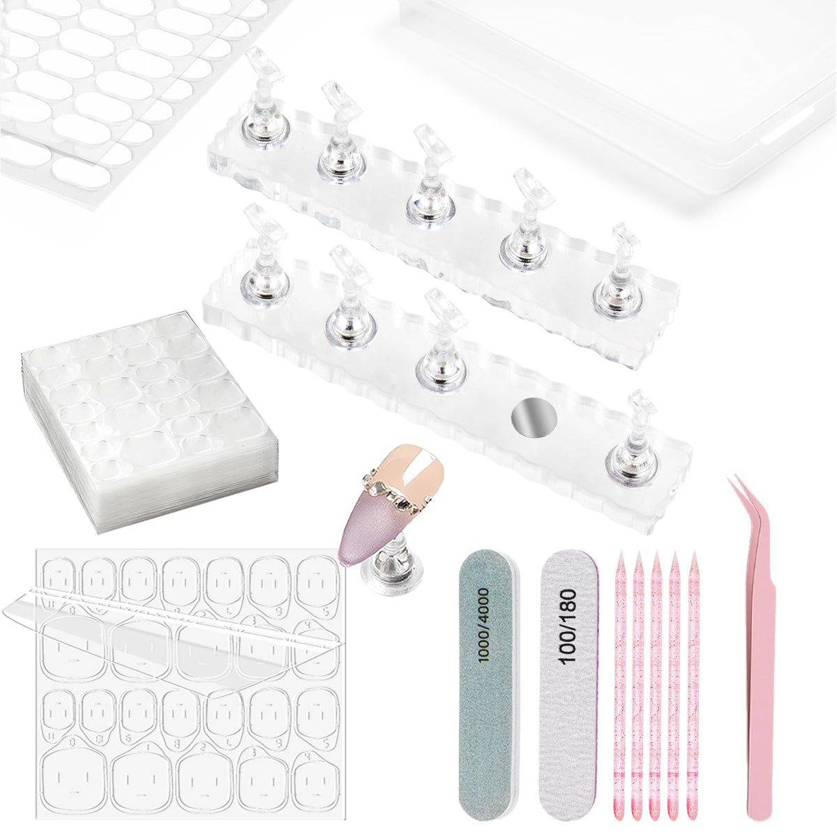 ESUOHYM nail stand painting and display setup for DIY manicures.