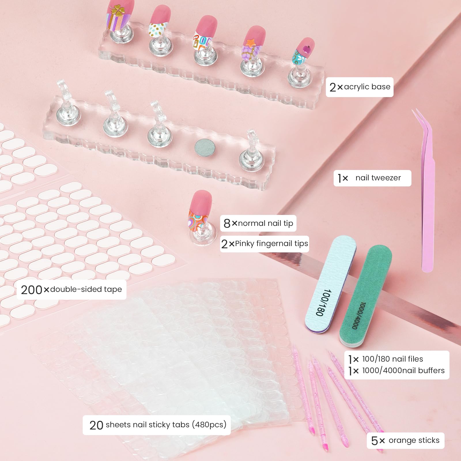ESUOHYM nail sticker tabs ready for quick, secure press-on applications.