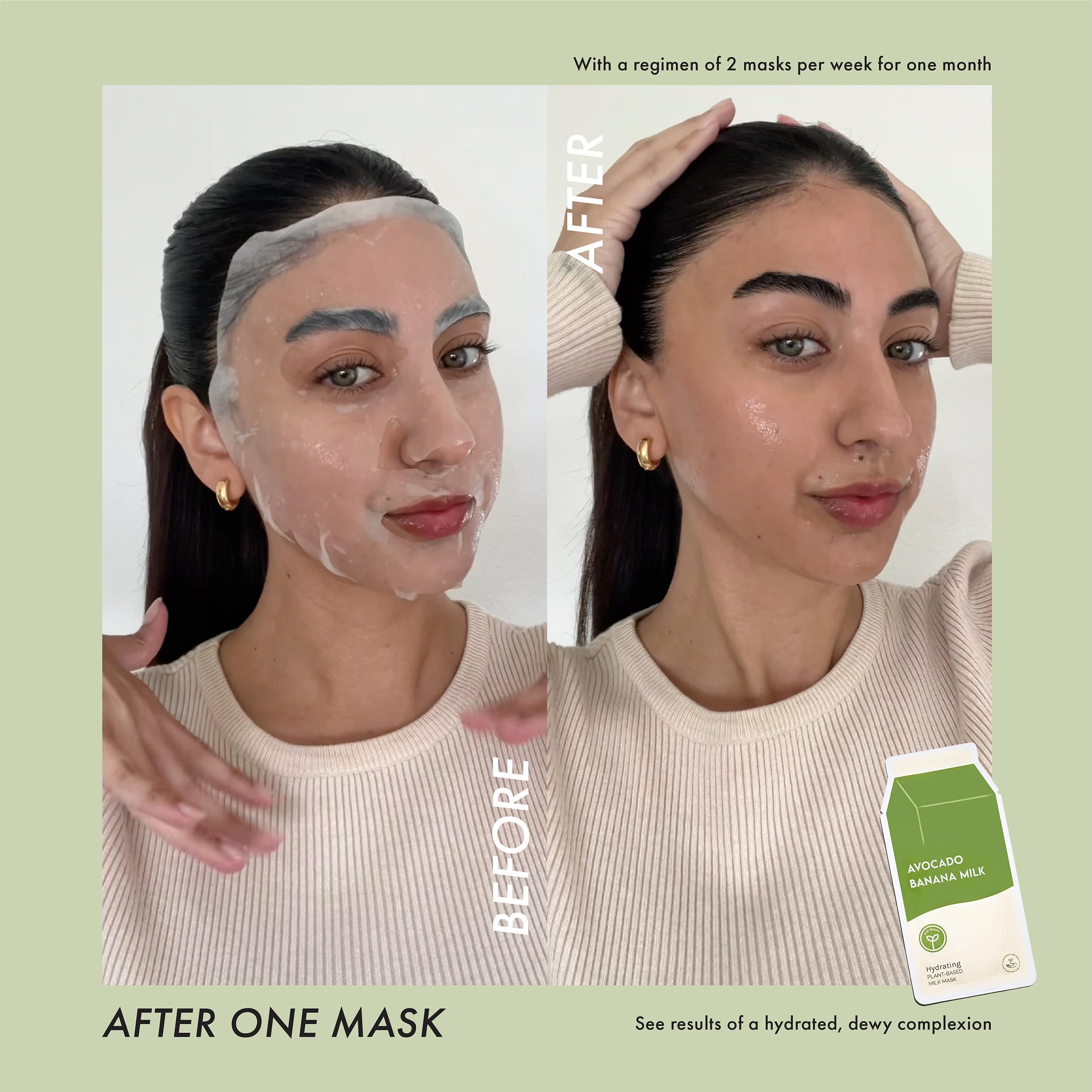 ESW Beauty Avocado Banana Milk mask on face shows even hydration