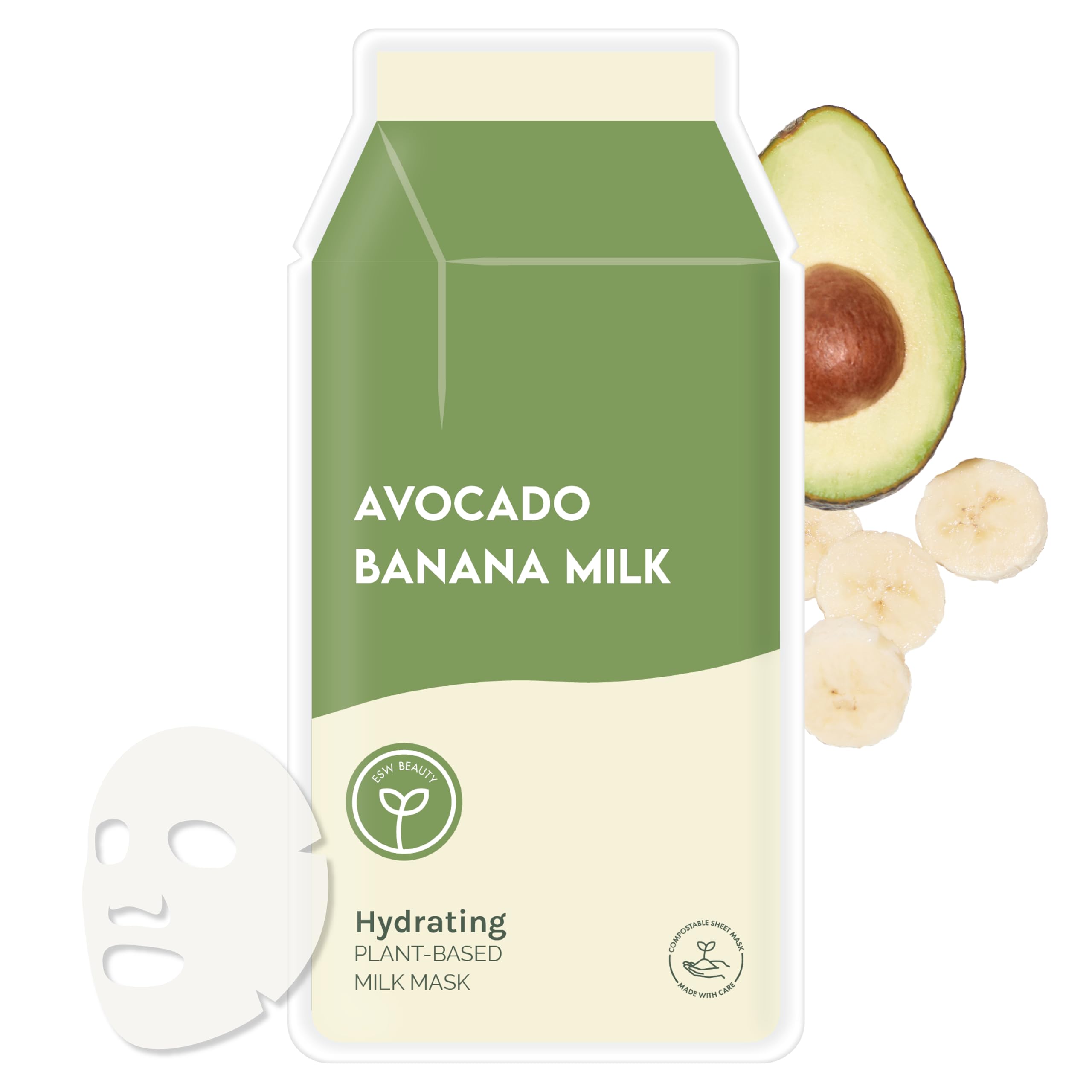 ESW Beauty Avocado Banana Milk mask pack shot highlighting compostable packaging