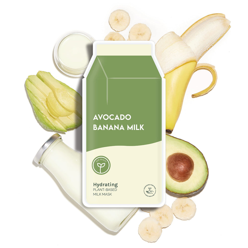 ESW Beauty Avocado Banana Milk packaging showing six-pack masks for easy storage and value