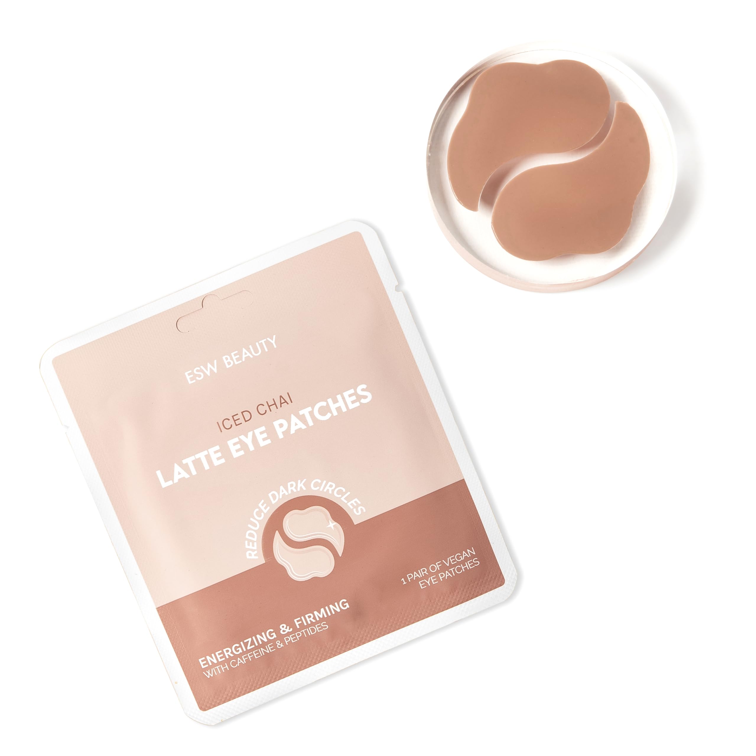 ESW Beauty Iced Chai Latte patches packaging showing cooling depuffing benefits.