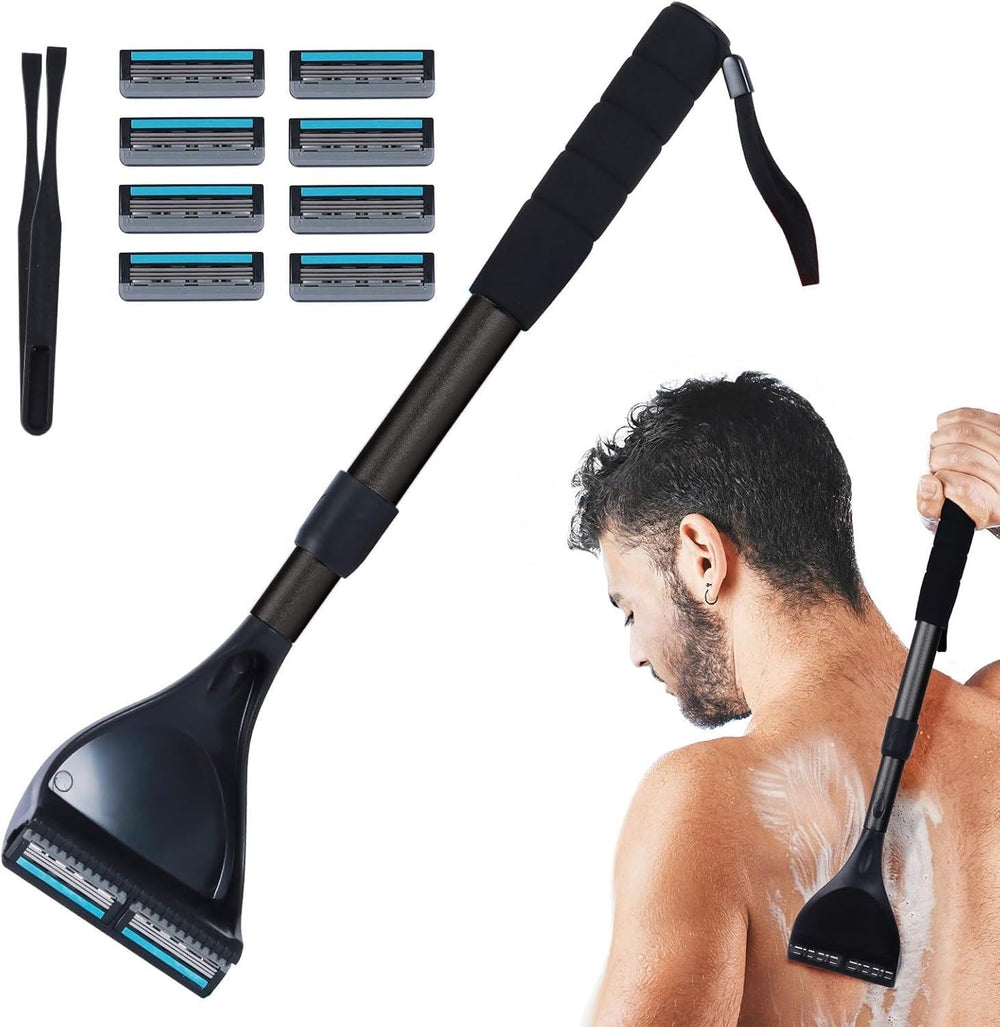 ETbyto back shaver with retractable handle for easy reach on the back