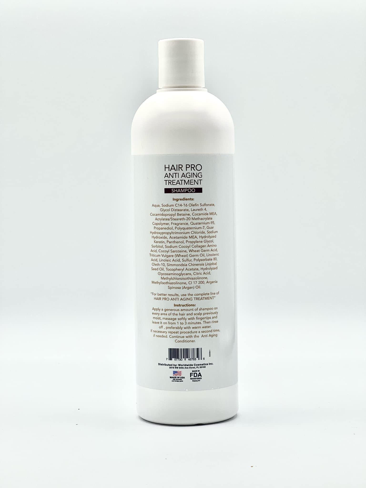Eternal Hair Pro Treatment Shampoo ingredients, featuring argan oil and keratin for smoother strands.