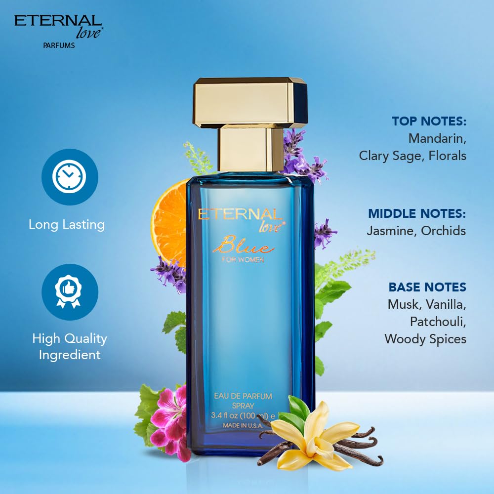 Eternal Love Blue bottle closed, sleek silhouette ideal for travel and gifting