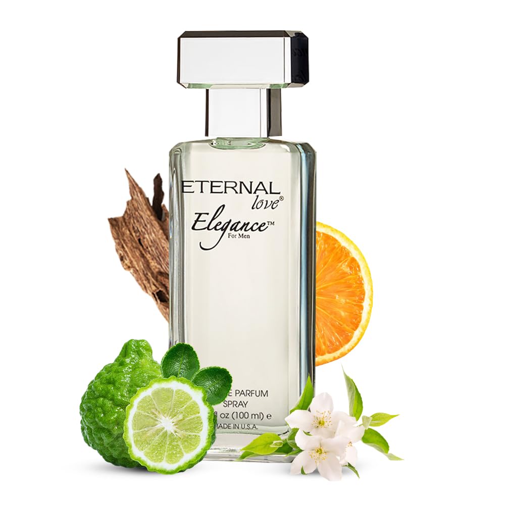 Eternal Love Elegance bottle front shows a clean masculine aquatic-floral scent for daily wear.
