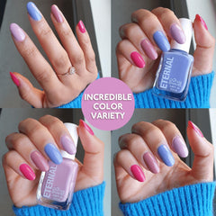 Eternal pastel blue swatch highlights serene shade for everyday wear.