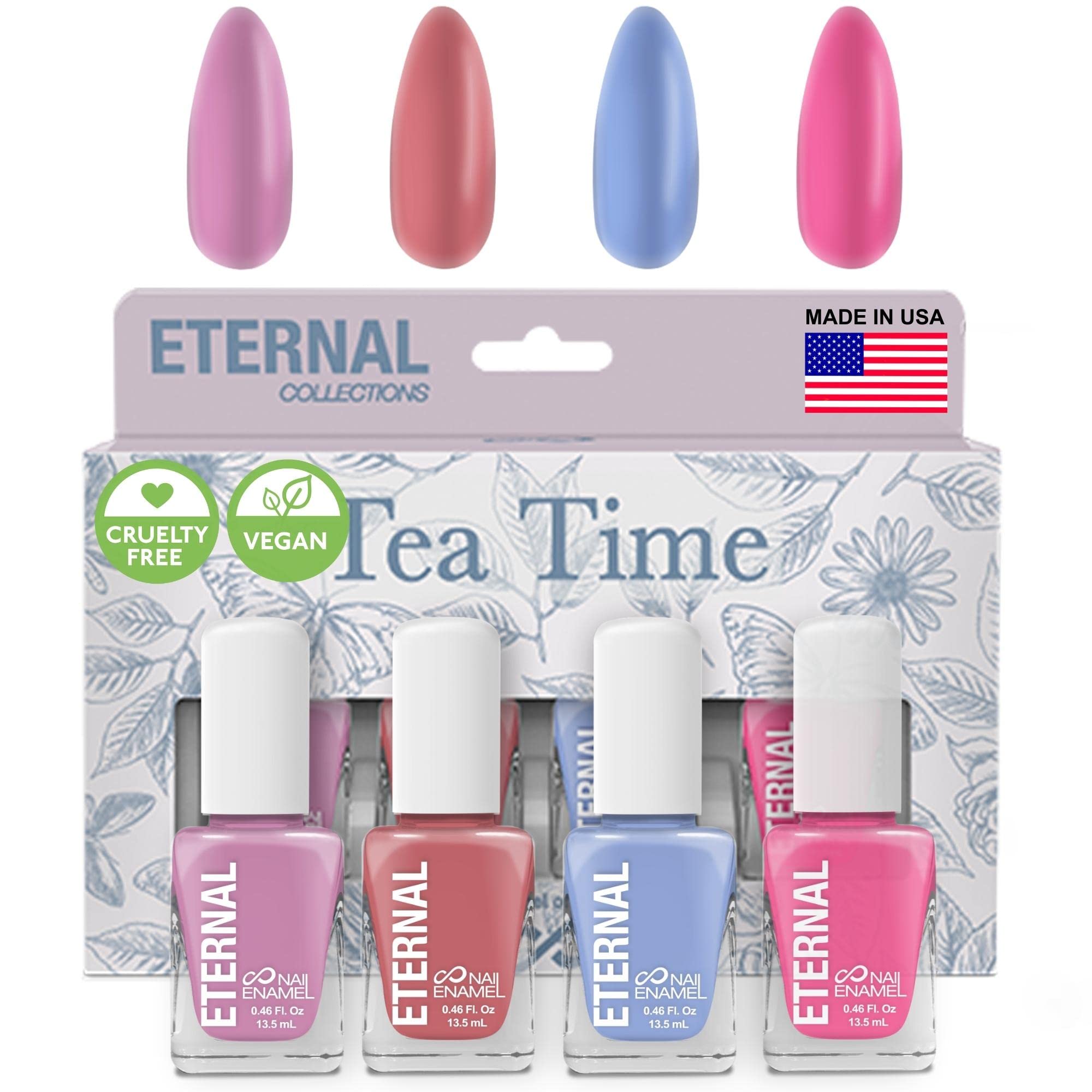 Eternal 4-piece pastel nail polish set shown in a swatch for chic daily manicures.