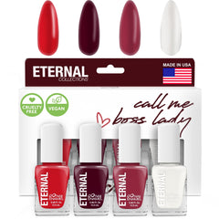 Eternal Nail Polish Set four-piece kit swatches showing versatile colors for any look.