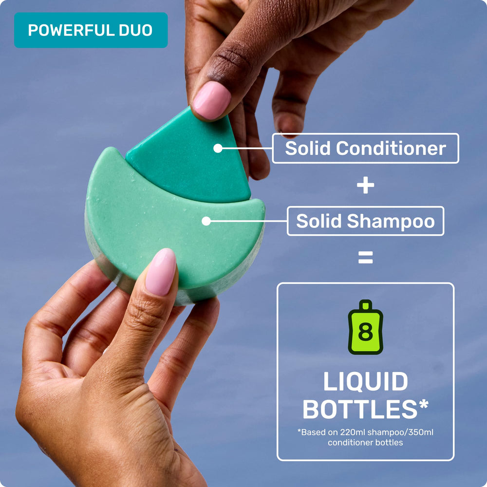 The plastic-free packaging eco-set reduces waste while supporting vegan, cruelty-free hair care.