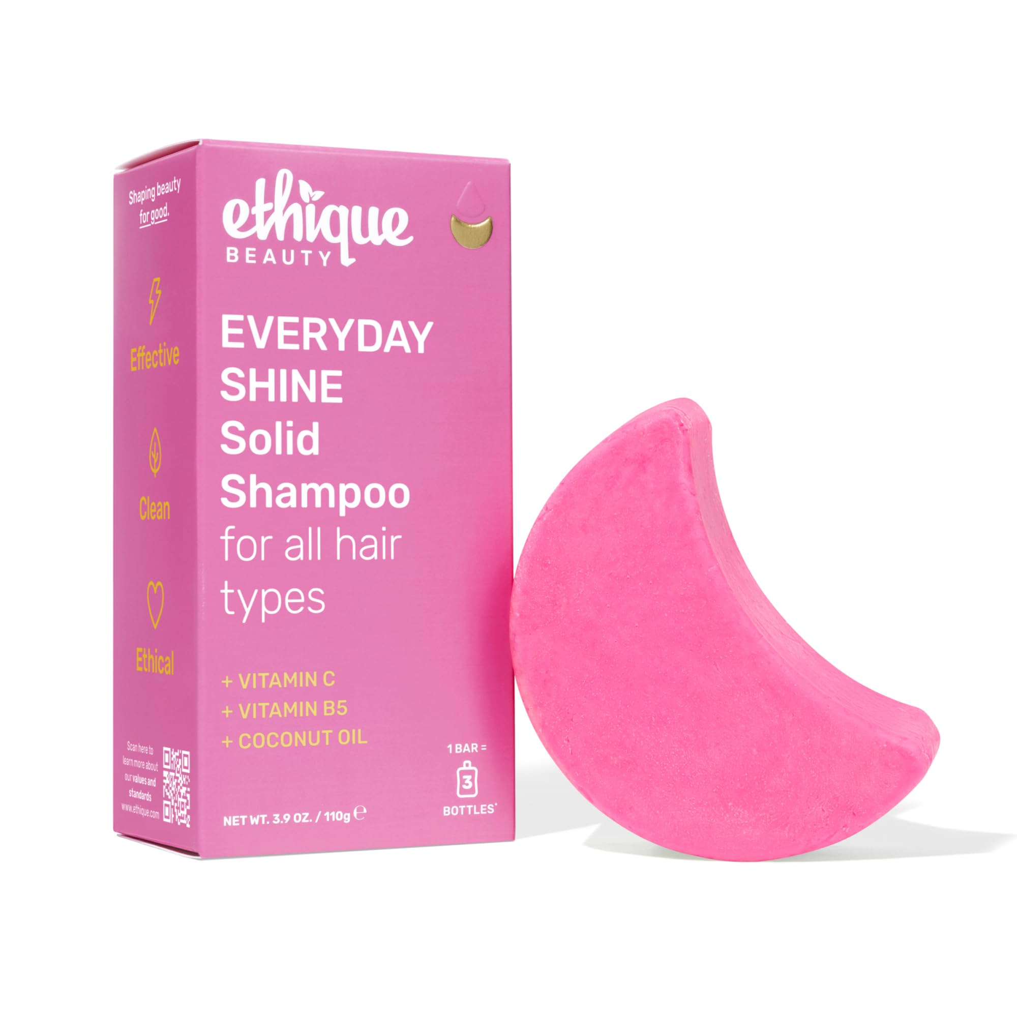 Ethique Everyday Shampoo Bar shines hair for a vibrant finish.