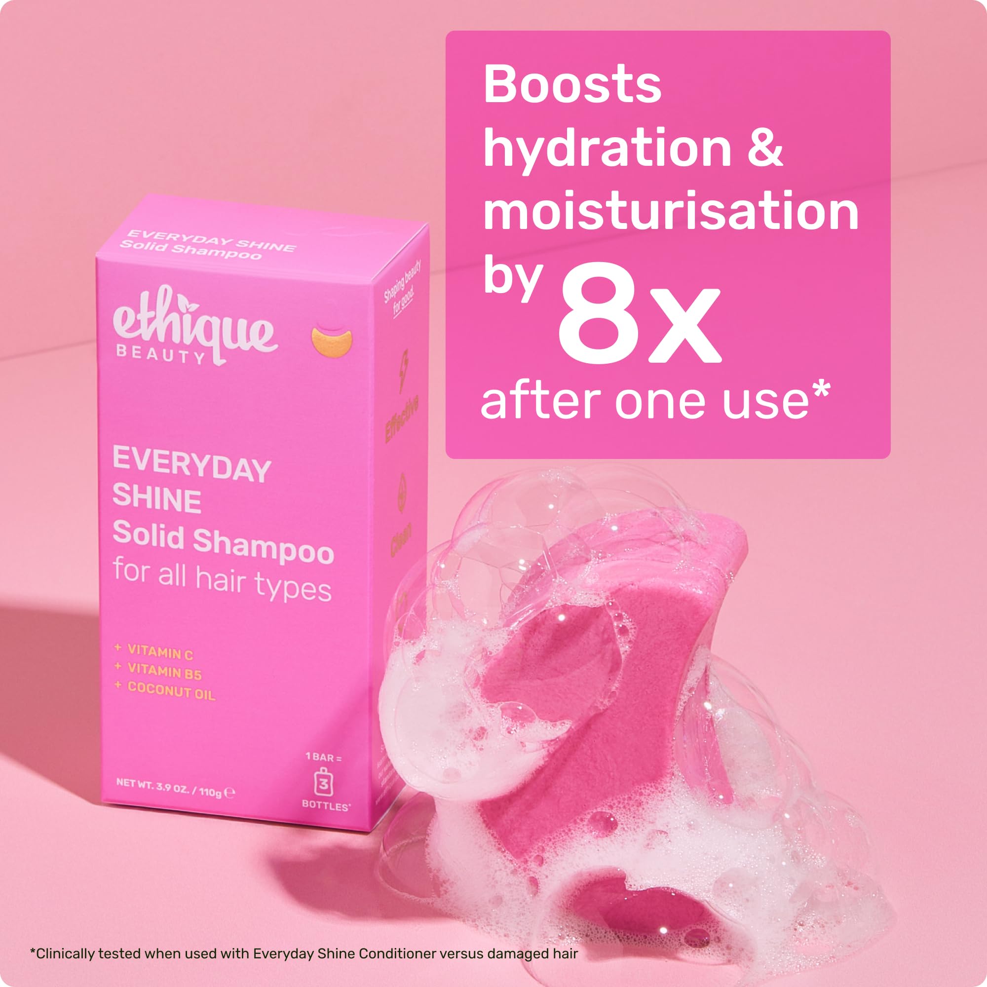 Ethique Everyday Shampoo Bar includes Vitamin C for radiant-looking hair.