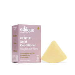 Ethique Gentle Unscented Conditioner Bar with Cocoa Butter, front view, eco-friendly packaging for routine care.