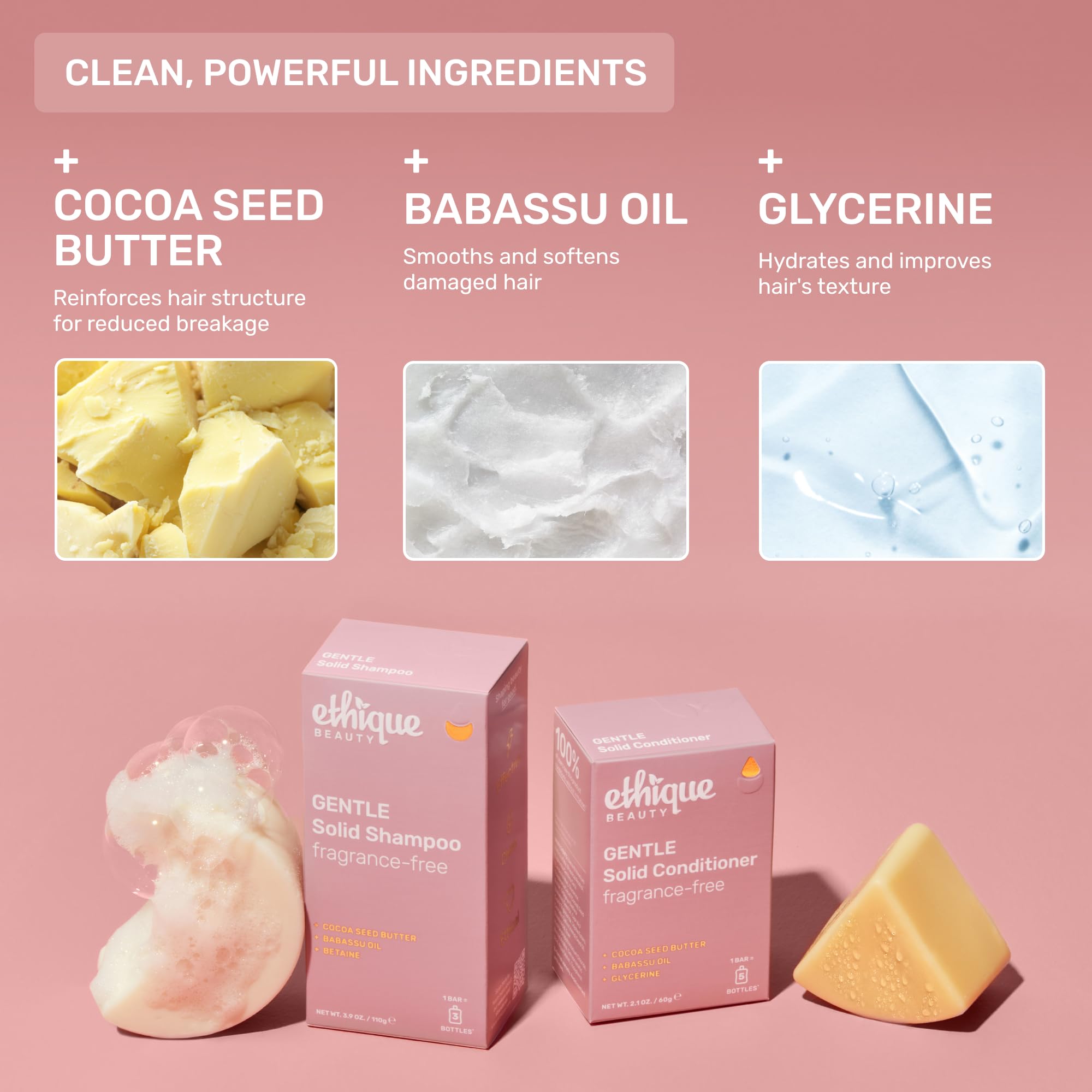Ethique Gentle Unscented Conditioner Bar in travel size, convenient for on the go care.
