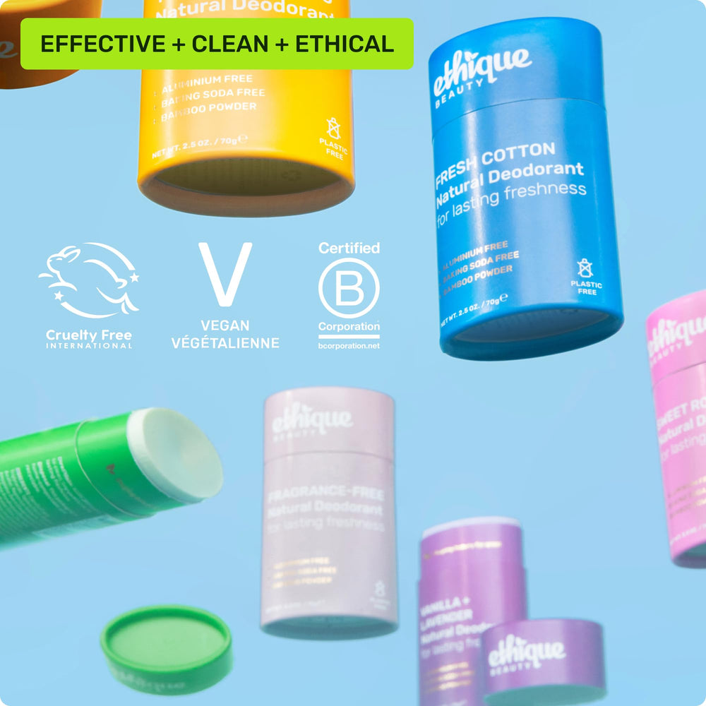 Ethique Minimalist Unscented Deodorant Stick packaging recycling demonstrates recyclable and compostable options.