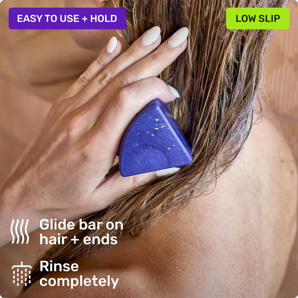 Ethique Purple Conditioner Bar plastic-free packaging supports eco-conscious routines.