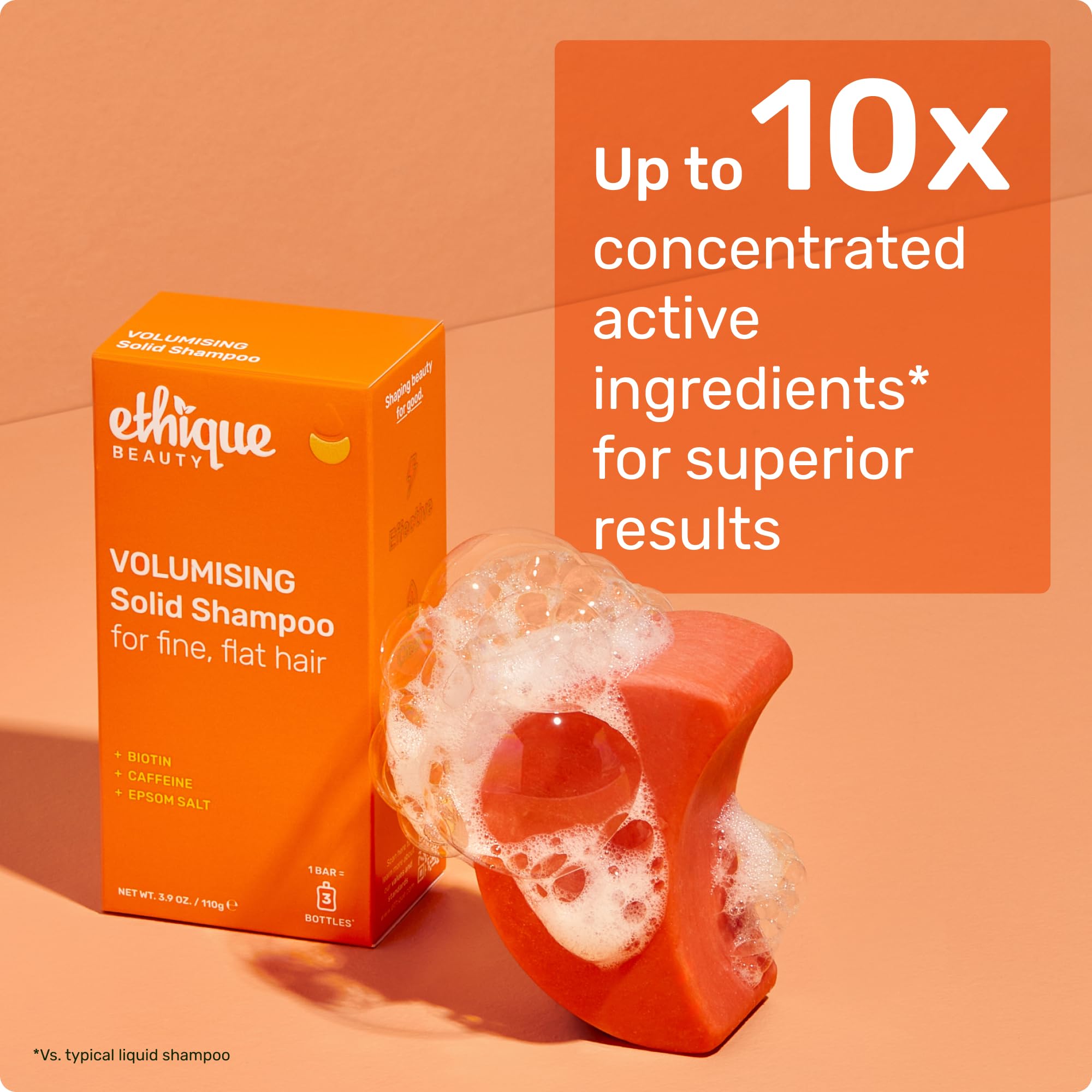 Ethique volumizing shampoo bar travel-friendly size for trips and gym bags.