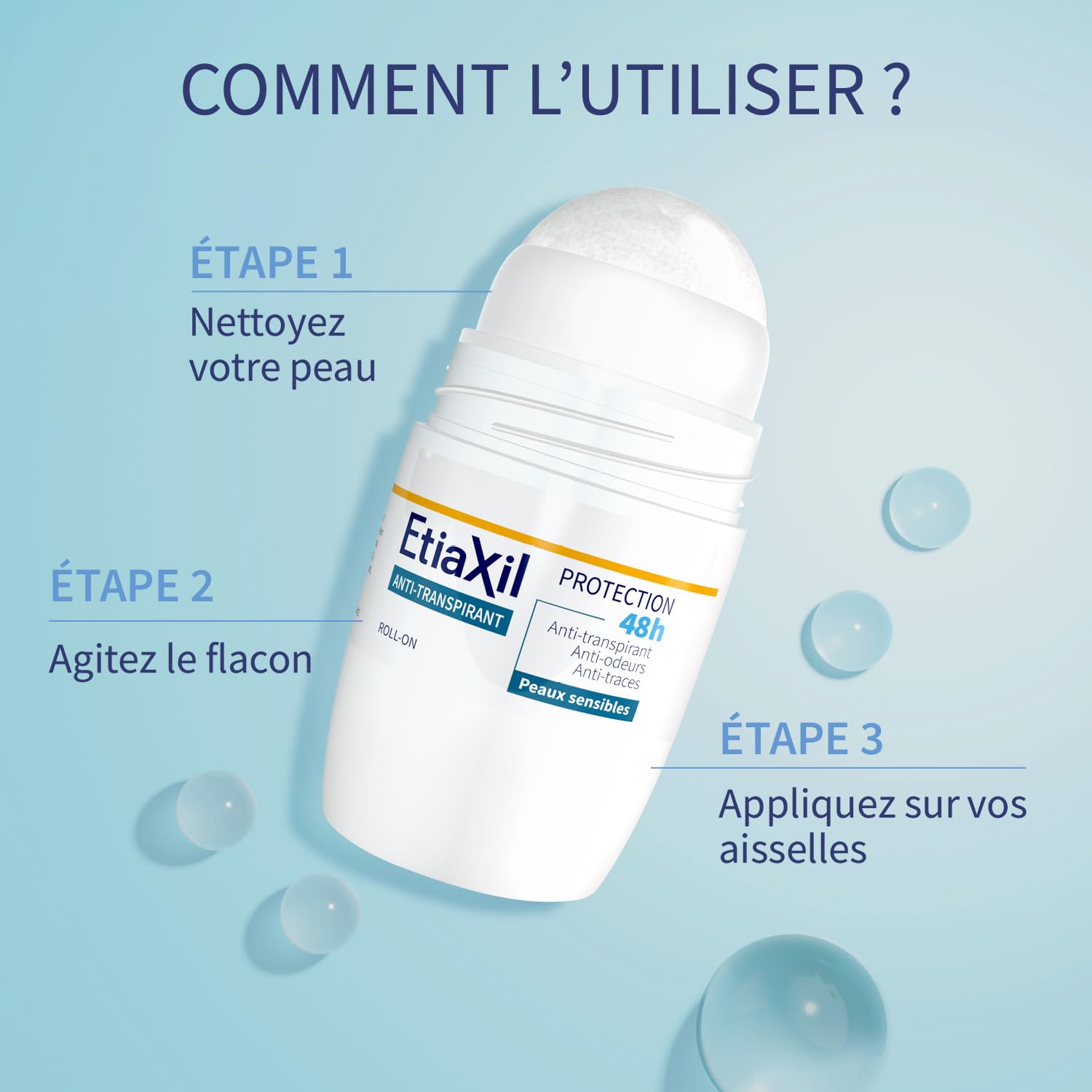 Etiaxil 50ml bottle packaging close-up emphasizes travel-friendly size.