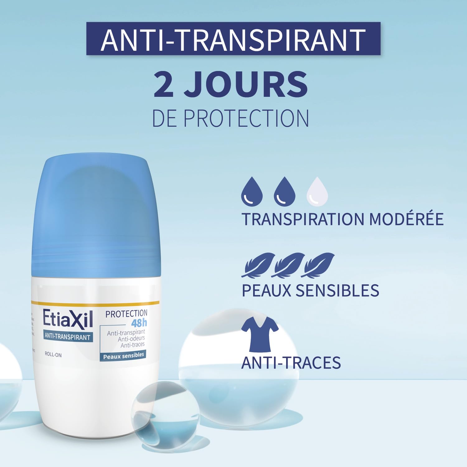 Etiaxil roll-on application demonstrates easy daily use for lasting freshness.