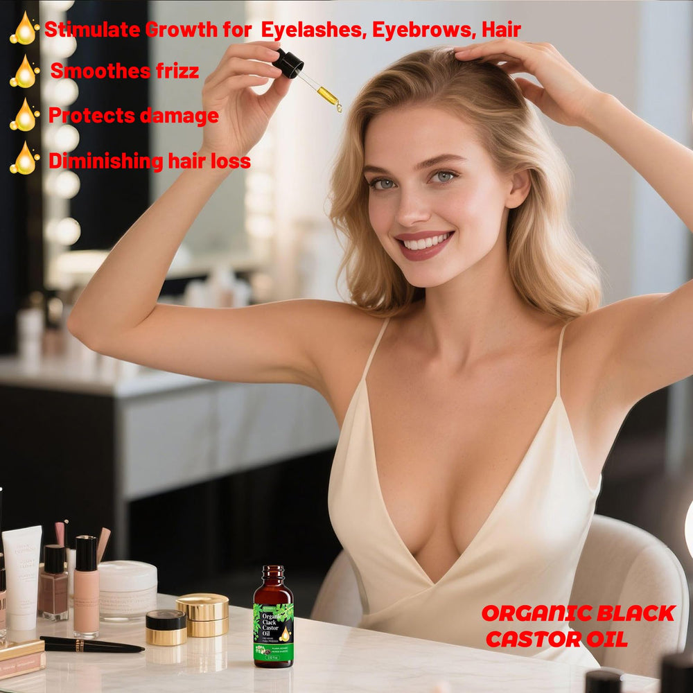 Etimisa Castor Oil on hair showing shine and smoothness