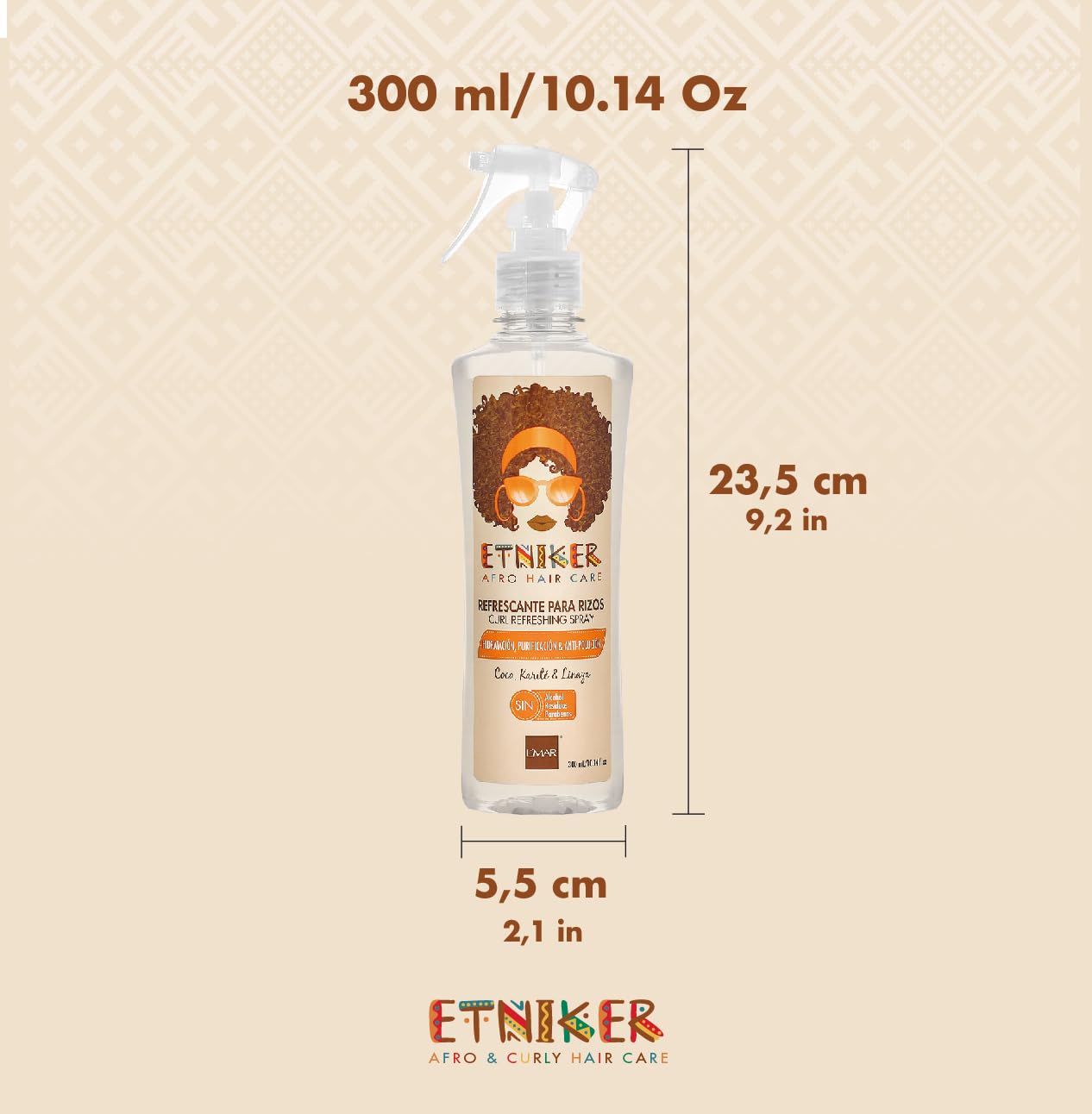 ETNIKER Afro Hair Care scene with bottle ready to spray