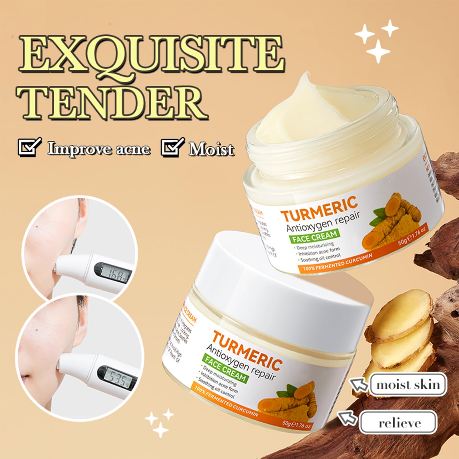 Etuanxi turmeric eye cream jar targeting delicate area with soothing moisture.