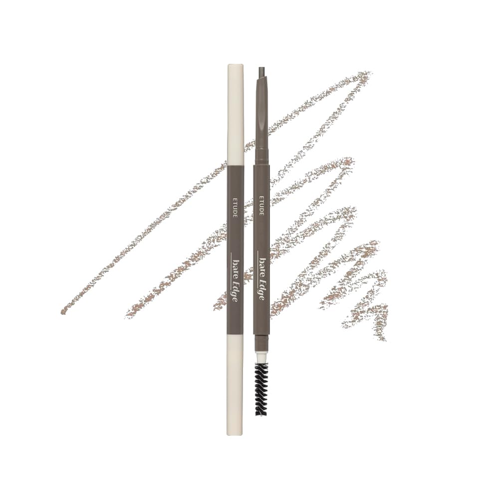ETUDE Bare Edge Brow Pencil in slim hexagon for natural hair-like strokes.