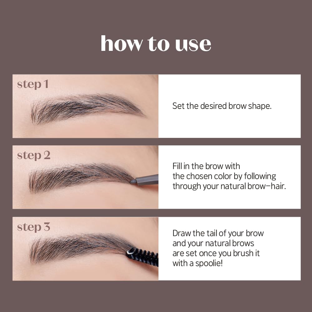 ETUDE Brow Pencil is clipless and smudge-proof for daily use.