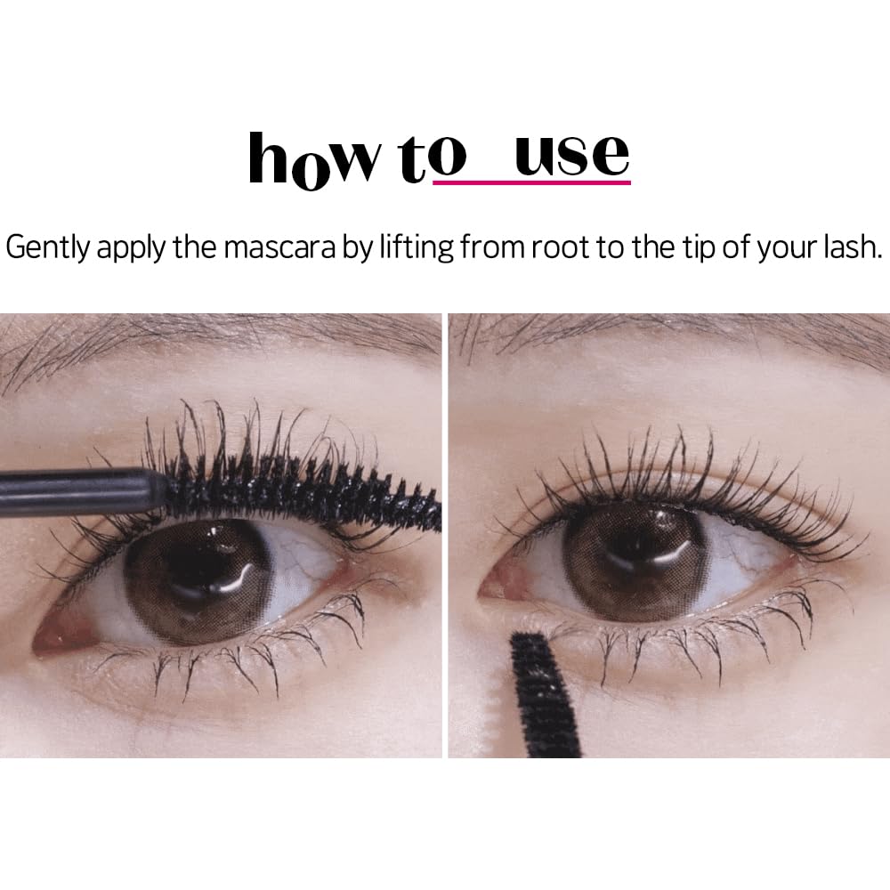 No-flake formula keeps lashes clean and defined all day with ETUDE Curl Fix.