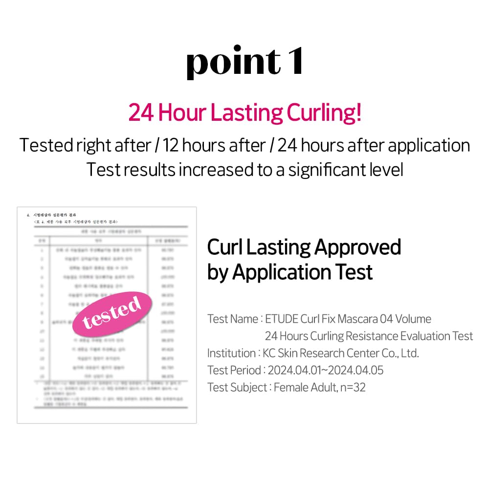 ETUDE Curl Fix Mascara waterproof swatch demonstrates smudge-proof performance.
