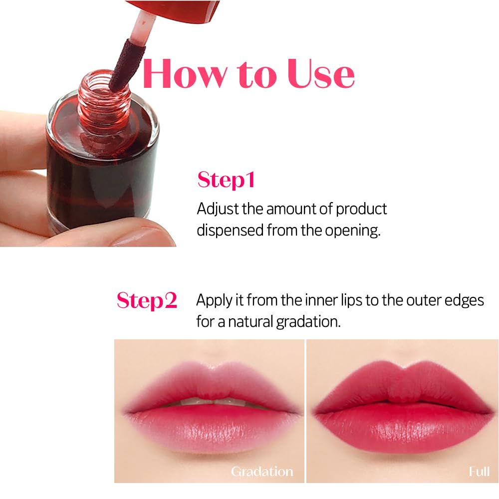 Etude Dear Darling Water Tint lip-cheek application demonstrates dual-use color.