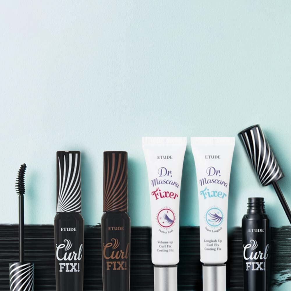 ETUDE Dr. Mascara Fixer on eye demonstrates lengthening without clumps