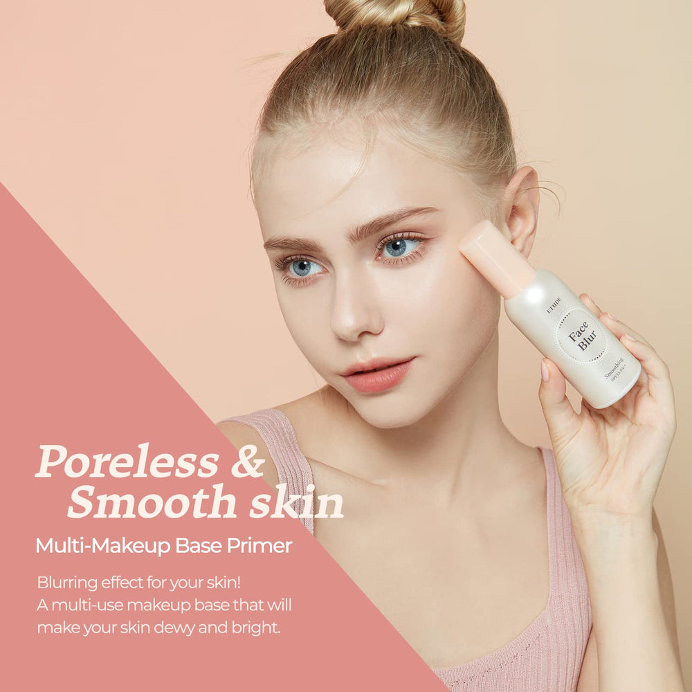 ETUDE primer texture close-up reveals creamy coral base blending into milky skin.