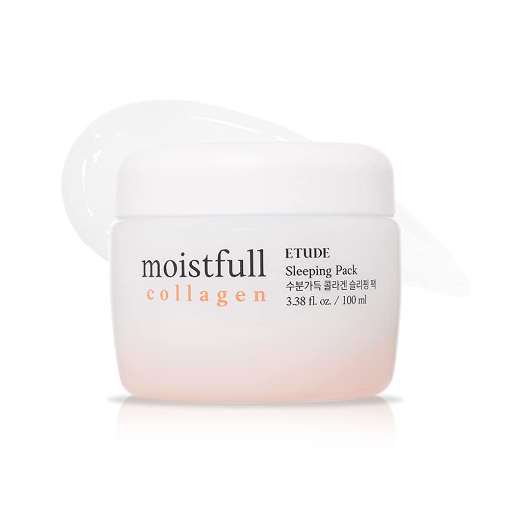 ETUDE Moistfull Collagen Sleeping Pack bottle close-up showing overnight hydration potential