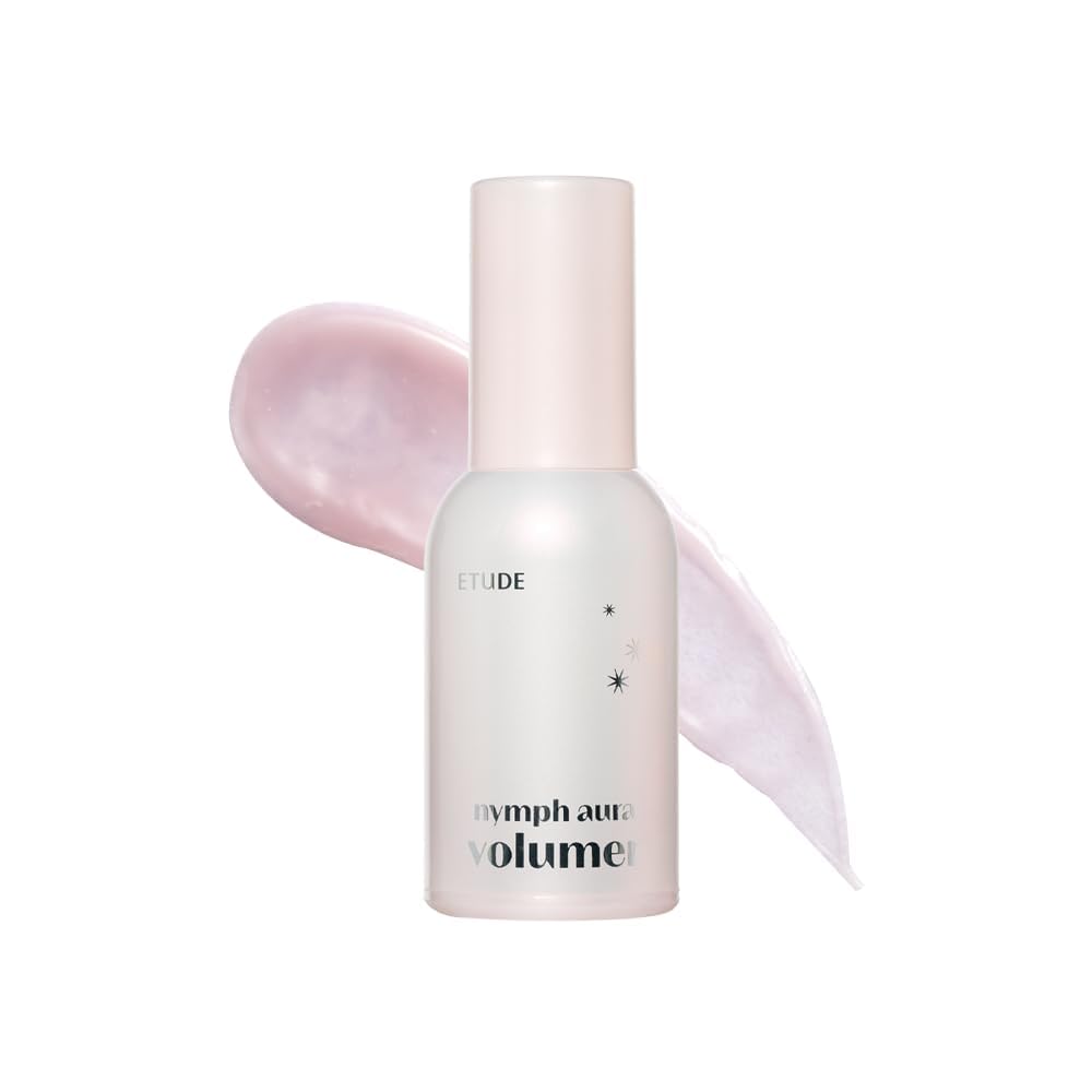 ETUDE Nymph Aura Volumer bottle closeup showing luminous hydration for radiant skin.