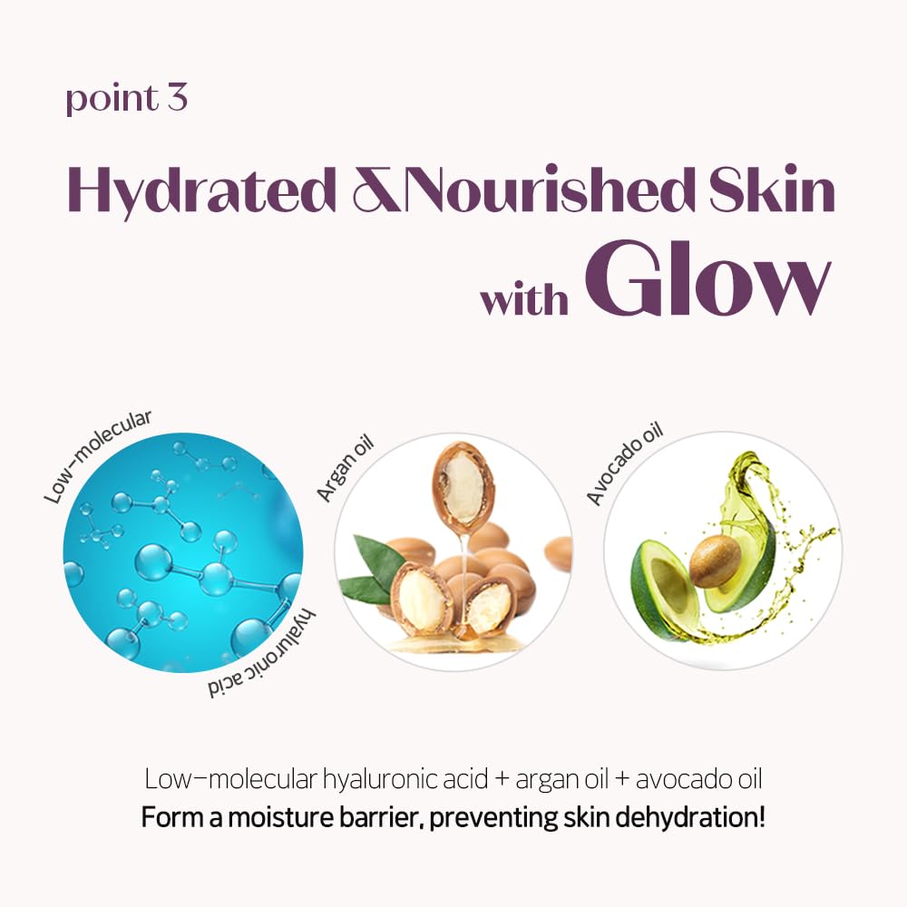 ETUDE Nymph Aura Volumer hydration ingredients include hyaluronic acid, argan oil, avocado oil.