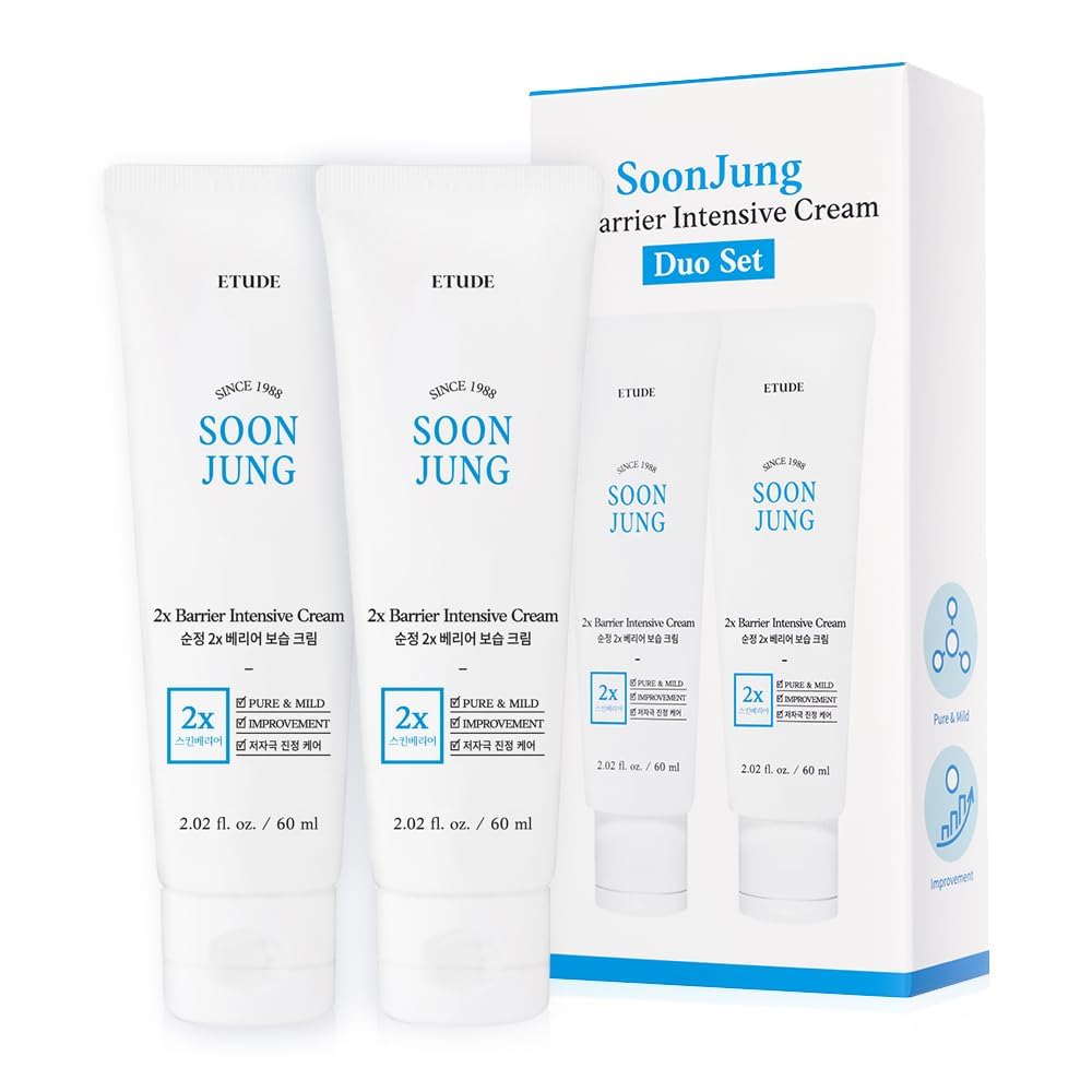 ETUDE SoonJung 2x Intensive Cream Duo Pack highlights rich hydration for sensitive skin.