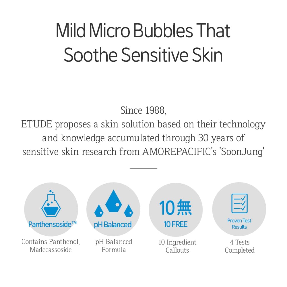 ETUDE SoonJung micro-foam close-up illustrating a gentle, moisturizing lather for sensitive skin.