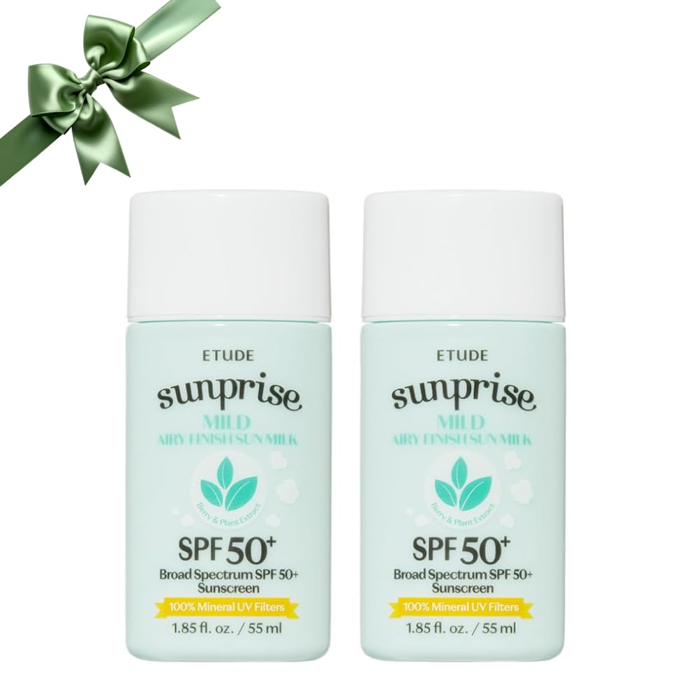 ETUDE Sunprise duo bottles on box, lightweight non-sticky sunscreen for daily wear.